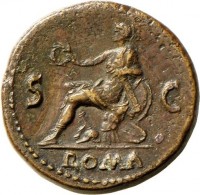 Dupondius des Nero mit Darstellung der Roma