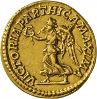 Aureus des Septimius Severus und des Caracalla mit Darstellung der Victoria