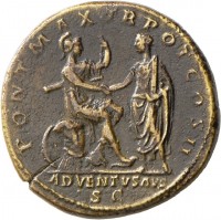 Dupondius des Hadrian mit Darstellung der den Kaiser begrüßenden Roma