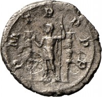 Denar des Maximinus Thrax mit Feldzeichen