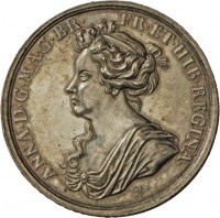 Medaille von Georg Hautsch auf Königin Anne von England und die militärischen Erfolge im Spanischen Erbfolgekrieges, 1704