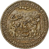 Medaille von Hieronymus Magdeburger mit Darstellung des Mannasegens und des Letzten Abendmahls, um 1535